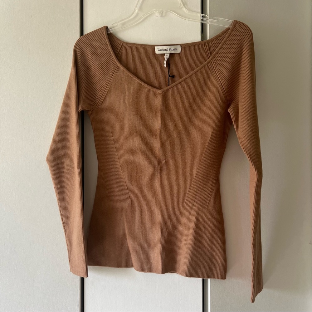 FINAL SALE REVOLVE Lux Ribbed Basic Long Sleeve Top in Carmel